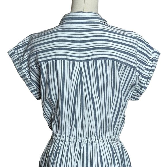 Japna Striped 100% Cotton Button Up Mini Shirt Dress Pockets Collared Size M - Picture 7 of 10